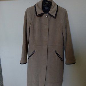 Coach Tan Wool and Mohair Blend Leather Trim Coat Size Small